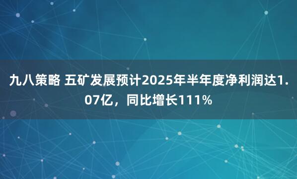 九八策略 五矿发展预计2025年半年度净利润达1.07亿，同比增长111%