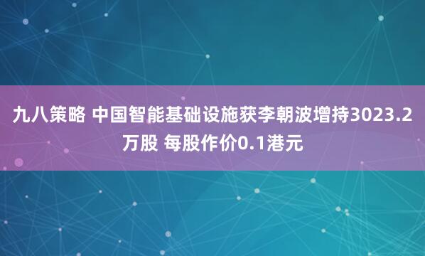 九八策略 中国智能基础设施获李朝波增持3023.2万股 每股作价0.1港元